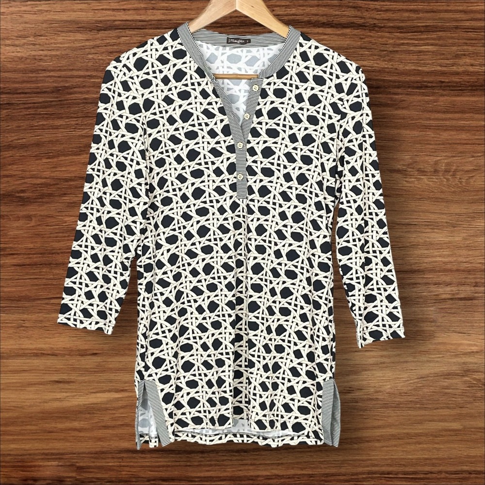 J McLaughlin Catalina Cloth Lattice Print Tunic Top Size S Resortwear Stretchy‎